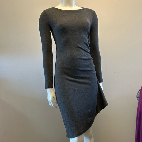 Michael Kors Long Sleeve Charcoal Dress With Side Zipper and Ruched Torso - Picture 11 of 14